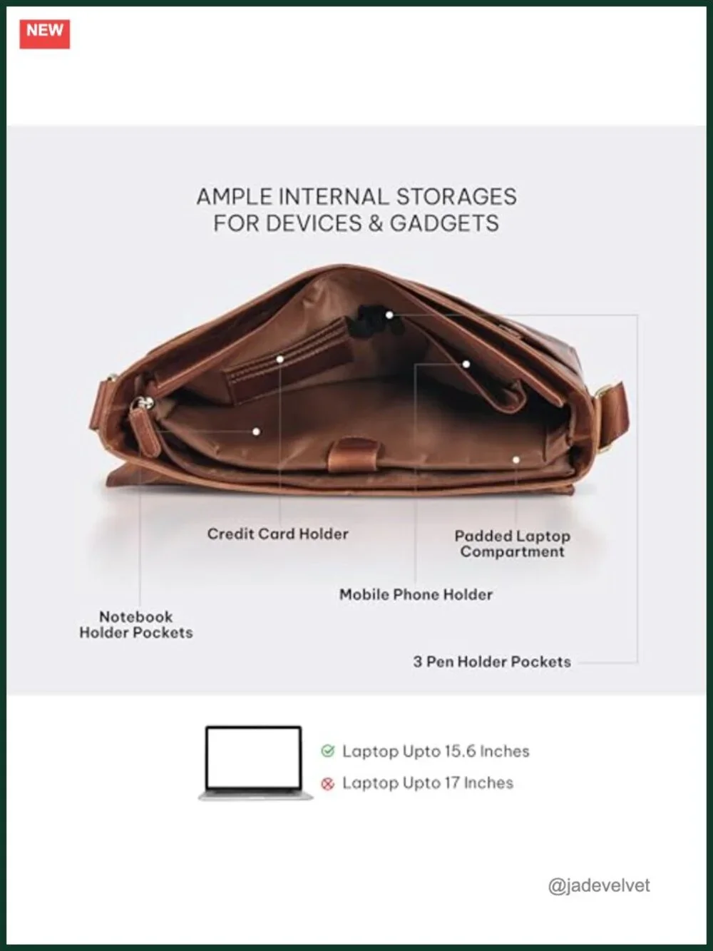 Full Grain Leather Laptop Messenger Bag Padded Compartment